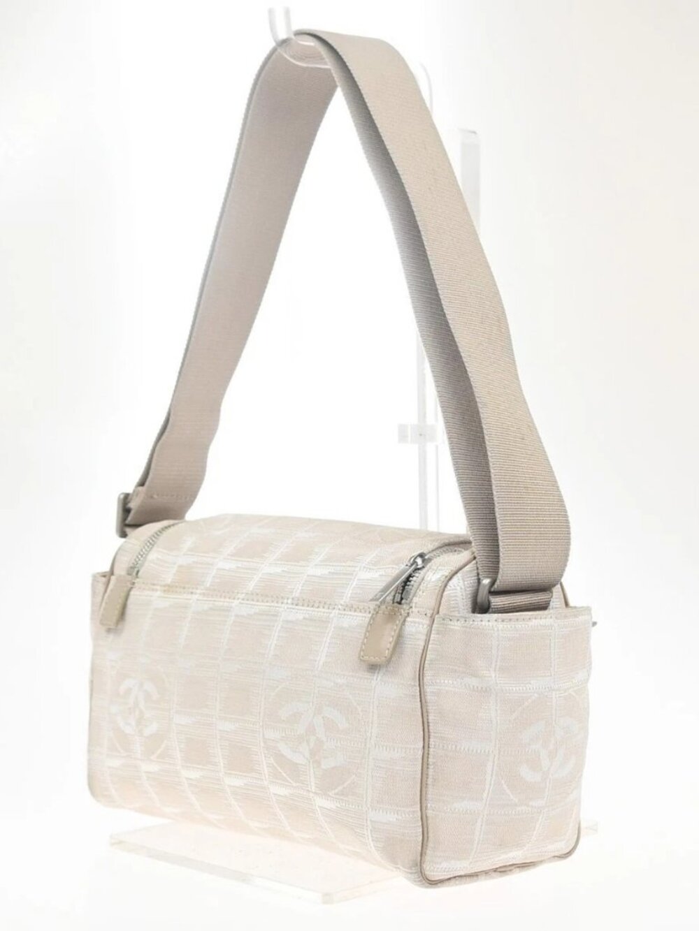 CHANEL CC New Travel Line Shoulder Bag Jacquard Canvas Leather BE SHW 62MA443 - Picture 3 of 16
